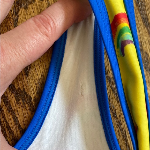 Yellow with rainbow print LL Bean kids tankini top size 12. Excellent condition - Picture 9 of 9